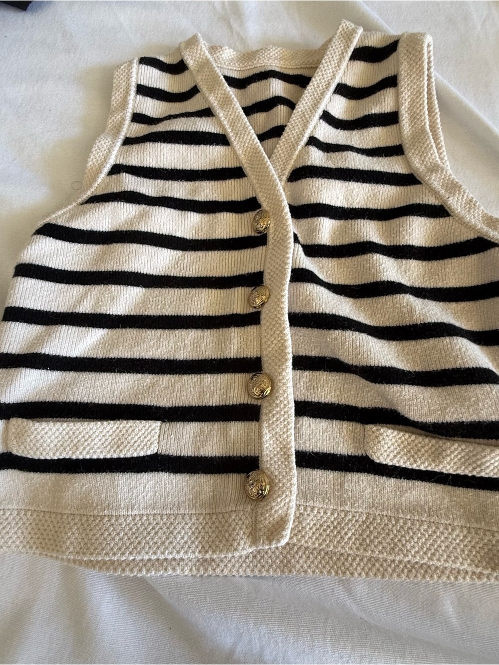 Kids Striped Button-Front Sweater Vest in Cream and Black